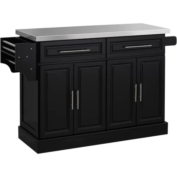 Rolling Island with Wheels for Kitchen, Portable Kitchen Island with Stainless Steel Top,Navy Blue，Kitchen Islands & Trolleys