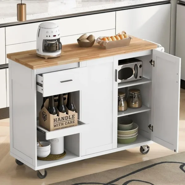 Kitchen Island with Foldable Counter Top,Slide-Out Shelf, Towel Rack and Drawer,Kitchen Cart on Wheels,Living Room, Dining Room - Image 5
