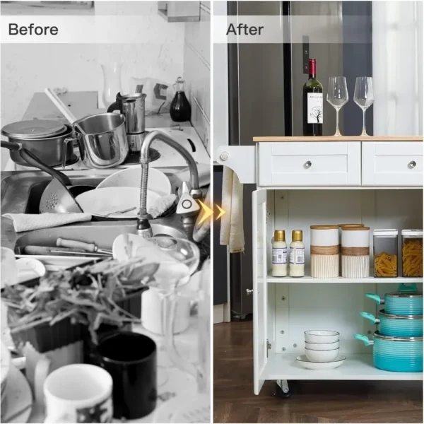 Kitchen Island with Drop Leaf,Kitchen Cart Rolling Mobile Island with Wooden Countertop, Spice Rack,Adjustable Shelves a - Image 6